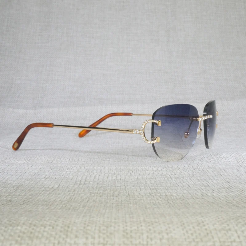 Солнцезащитные очки Luxry Стразы без оправы с проволокой C мужские овальные камнем