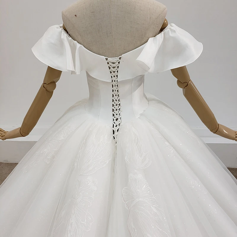 

HTL1531 Wedding Dress Off The Shoulder Short Sleeve Boat-Neck Pleat Wedding Ball Gowns Vestido De Novia Con Adorno De Cuentas