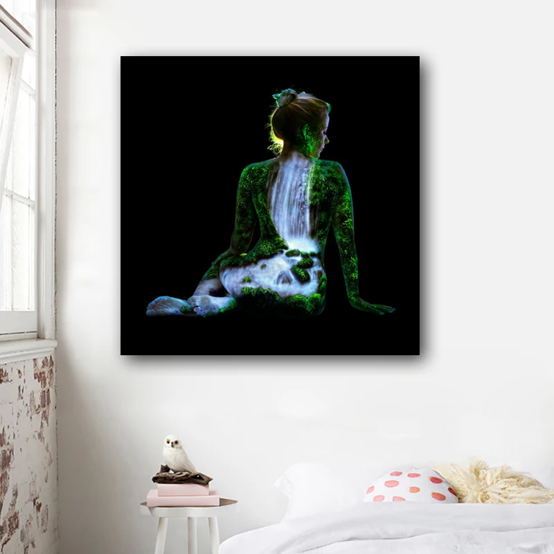 Самодельные деревья и водопад пейзаж живопись силуэт девушки принты постеры для