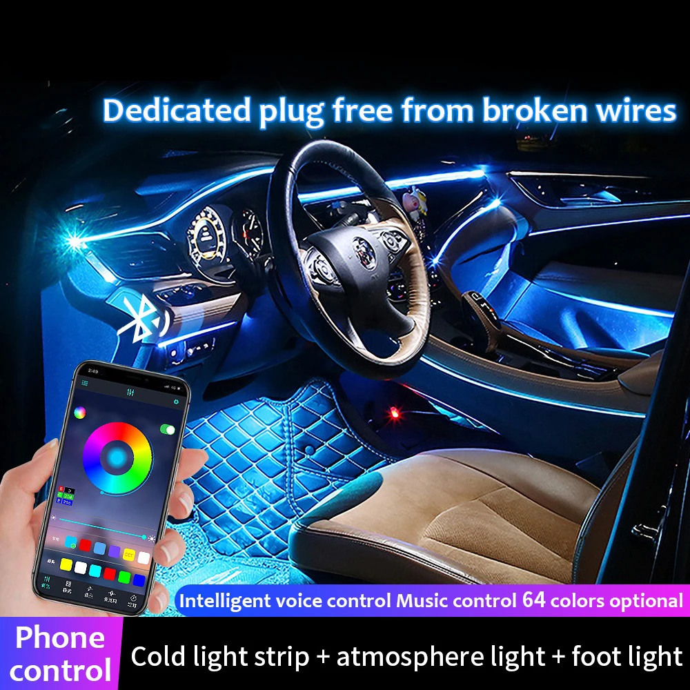 

9 in 1 rgb Car LED Accent Interior Ambient Light Strip Light with Phone APP Control Flexible Atmosphere Lamp Kit