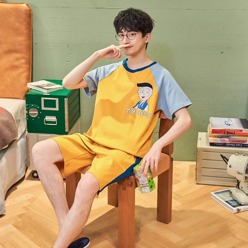 

Pajamas Men's Summer Cotton Men's Leisure Plus Size Loose Summer Leisure Home Suit Pajama For Men 2pcs Pajama Shortwith Collar