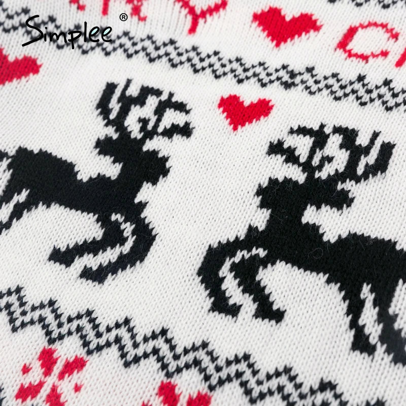 Simplee O-neck Fashion Christmas sweaters women long sleeve Autumn winter deer print knitted female pullover Chic ladies sweater | Женская