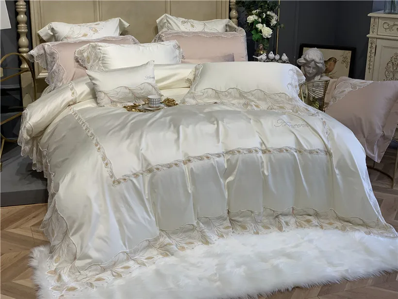 Кружевной Край Египетский хлопок пододеяльник набор желтый кремовый белый