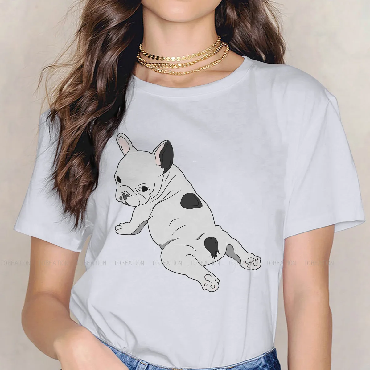 Yoga Relaxed Women Clothing French Bulldog Frenchie Dog Graphic Female Tshirt Vintage Graphic Loose Top Kawaii Girls Streetwear