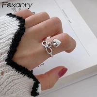 foxanry 925 stamp rings for women trendy elegant vintage creative sweet love heart bow knot design girl party jewelry