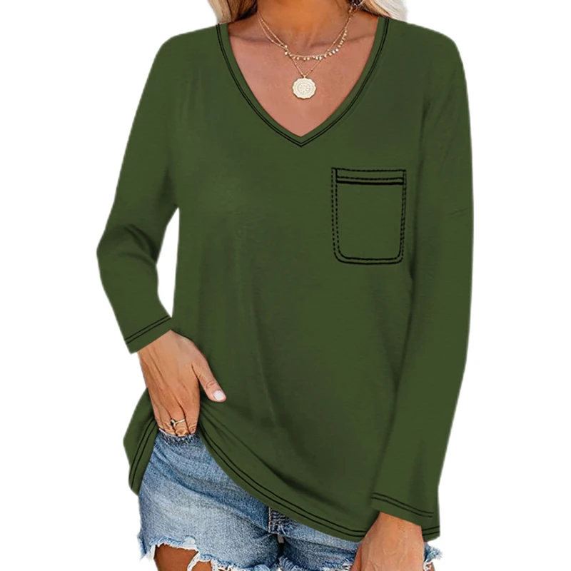 

Женский пуловер с длинным рукавом, Повседневная Туника в полоску, футболка с V-образным вырезом для женщин, Новинка осени 2022, винтажный однот...