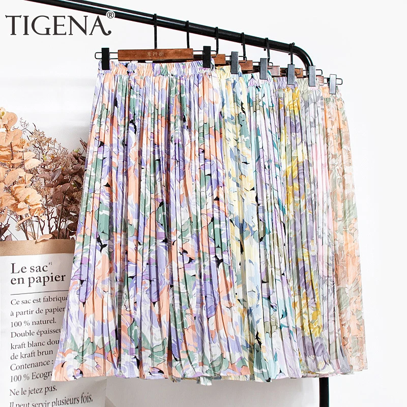 Женская длинная Плиссированная Юбка макси TIGENA трапециевидная шифоновая пляжная