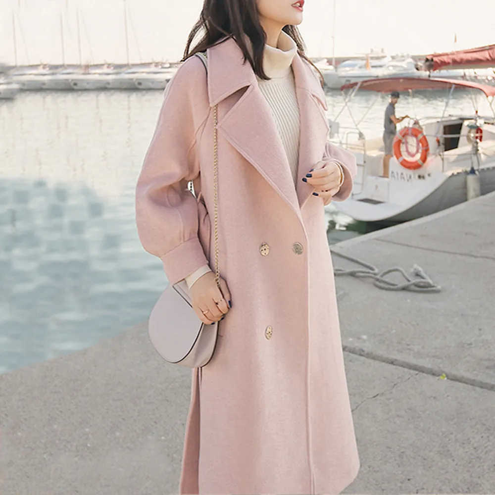 Кашемировое шерстяное Женское пальто зимнее модное винтажное теплое однотонное