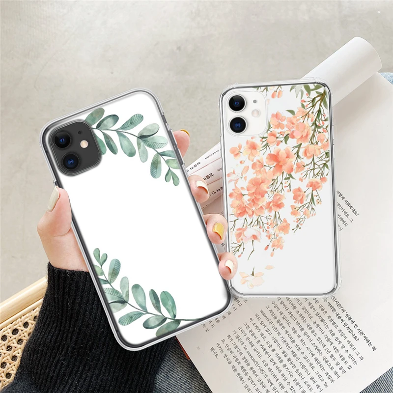 Lovebay Cute Flowers Leaf Phone Case For iPhone 13 12 11 Pro Max 12 Mini XS Max XR X 7 8 Plus SE 2020 Soft Transparent TPU Cover