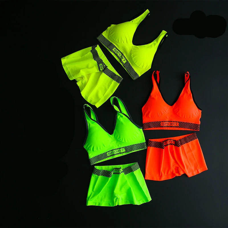 Обтягивающий флуоресцентный комплект для йоги из 2 предметов бюстгальтер без