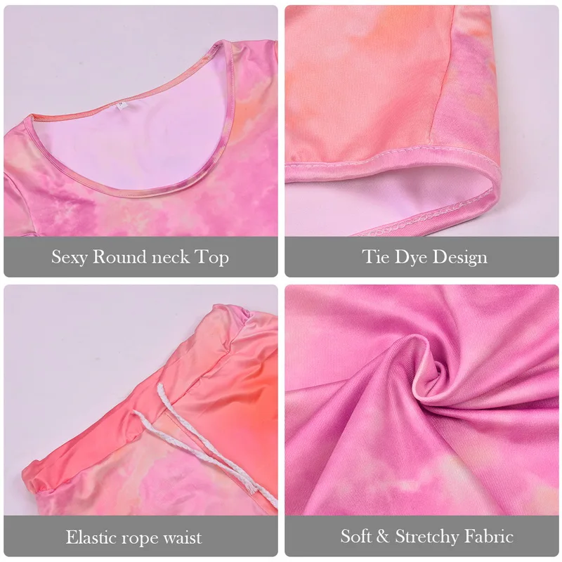 

Tie-Dye Printing Pajama Sets Home Wear Women Fashion O-neck Short Sleeve Female Two Pieces Sets pyjama femme pajama feminino