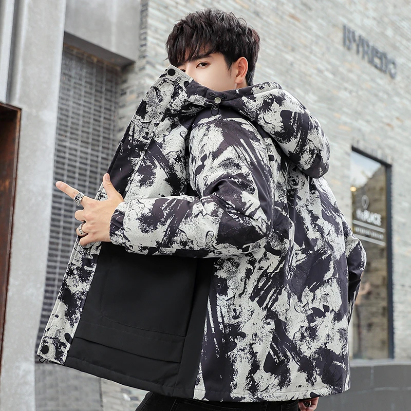 Casual 2022 Winter Warm Hooded White Duck Down Jackets Mens Streetwear Camouflage Puffer Coats Thick Parkas Hip Hop Top Clothing