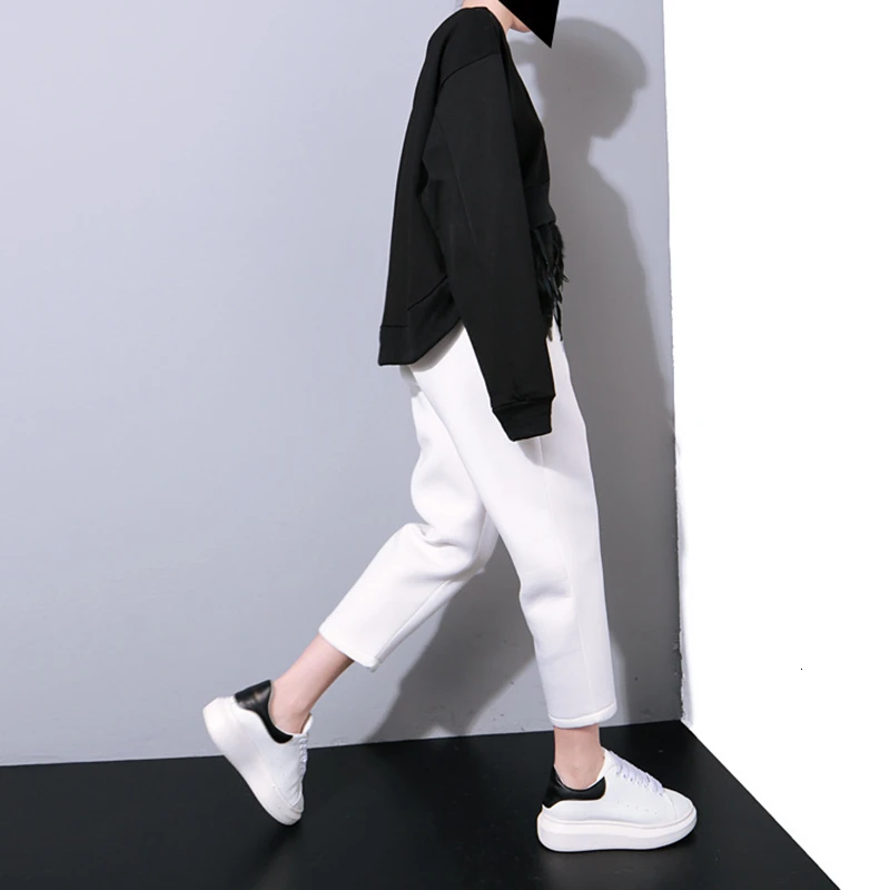 Женская толстовка с перьями CHICEVER Повседневная Свободная Толстовка круглым