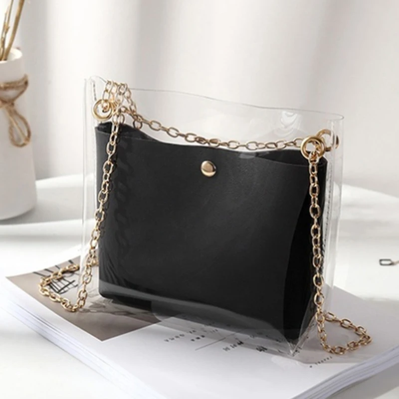 

Women Design Small Solid Shoulder Bag Messenger Bag Crossbody Bag PU Phone Coin Bag Transparent Bag New Female Bucket Bag