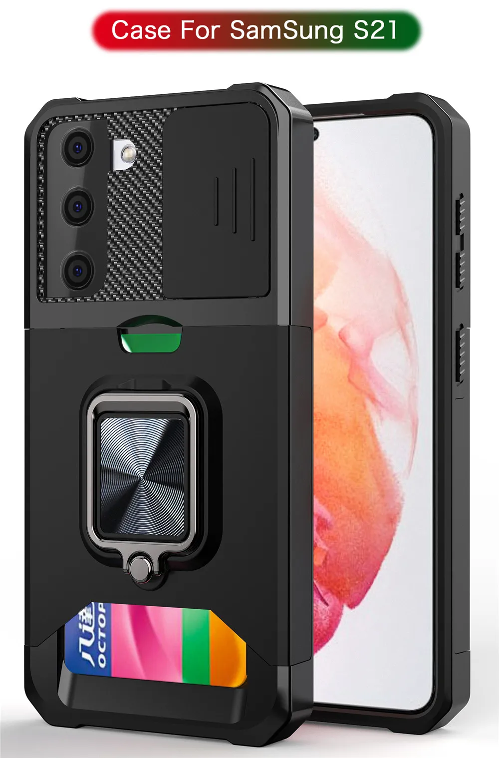 

For Samsung Galaxy S21 S21 Plus S21 Ultra Case Card Slots Armor Magnetic Metal Ring Stand Cover For S30 S30 + S30 Ultra S21FE