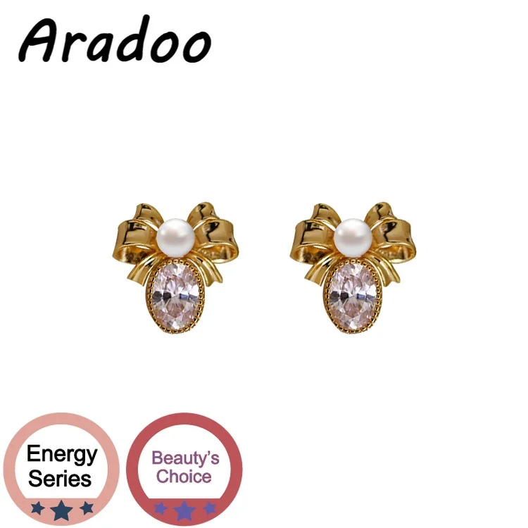 

ARADOO 18K посветильник ченные светлые роскошные жемчужные серьги с бантом светильник кие Роскошные жемчужные серьги-гвоздики