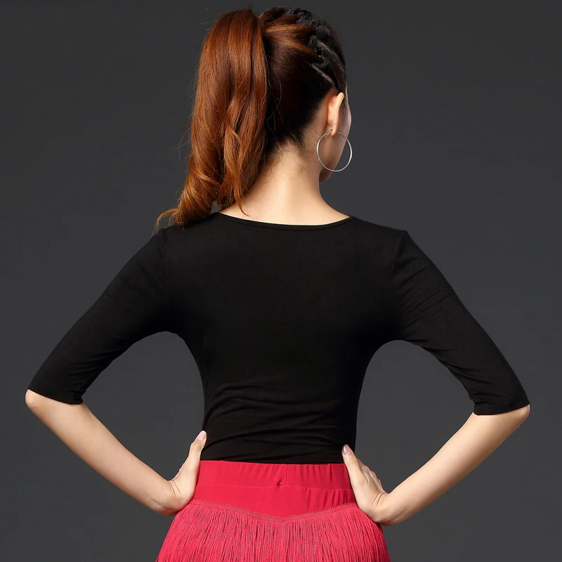 

Latin Dance Top Female Adult Fashion Irregular Mid Sleeve Shirt Cha Cha Rumba Tango Salsa Practice Clothes Show Wear DNV13244