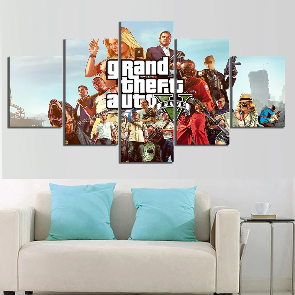 5 шт. игровой постер Grand Theft Auto V картины на холсте GTA HD настенные художественные |
