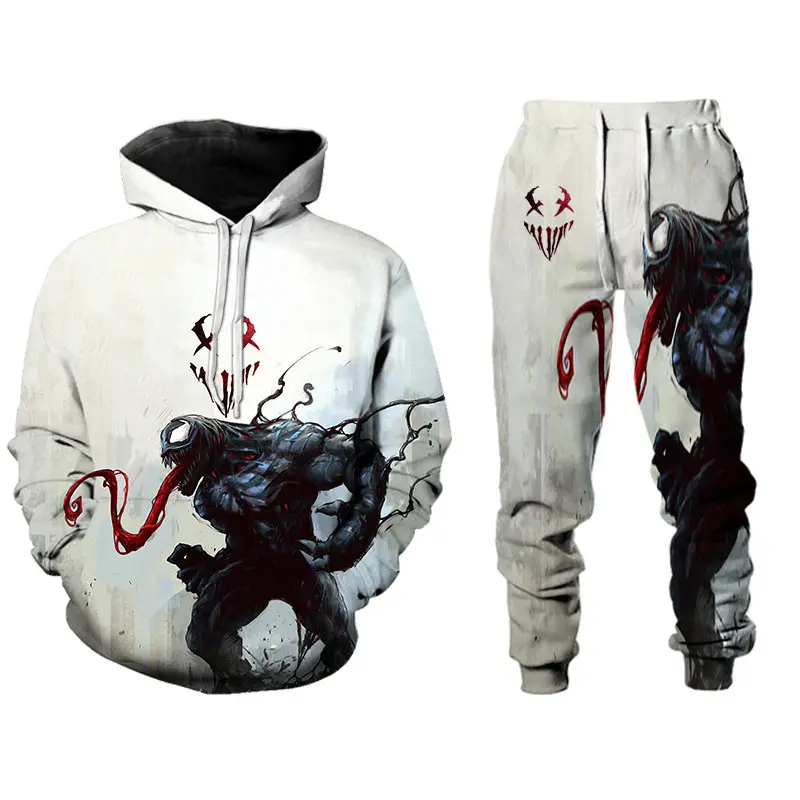 

3D Printing Hoodie Sweater Suit Venom Harajuku Trousers Sportswear Two-Piece Oversized Outdoor Fashion Jogging Fitness Suit