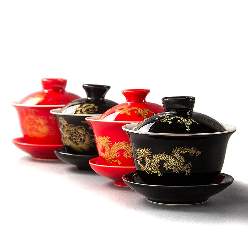 Китайская чашка Tureen керамический чайник для чая D-рагон/пион искусственные