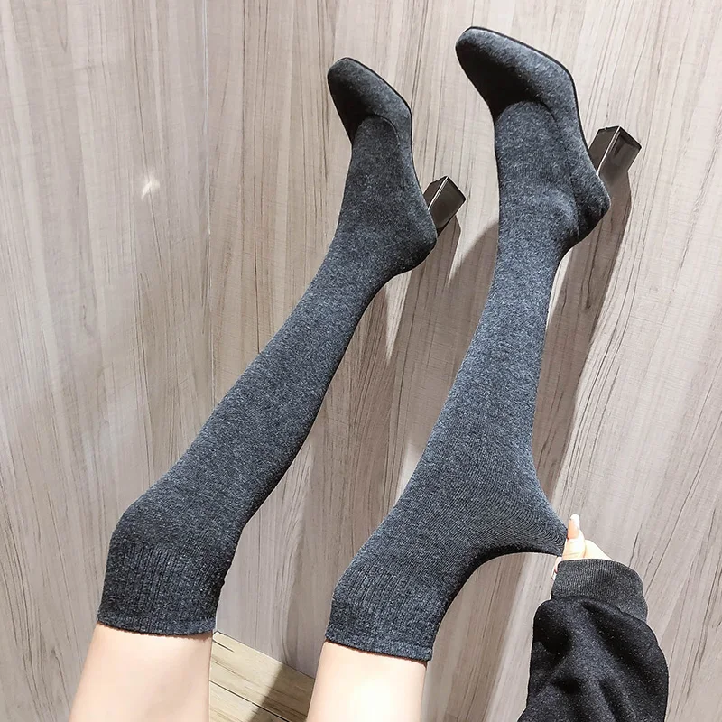 

women over knee spring and autumn single boots 2020 winter new elastic socks thick and thin high heels high boots