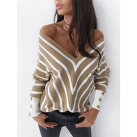 new autumn and winter knitwear strapless striped v neck street loose bottoming shirt long sleeve pullover tops backless jumper