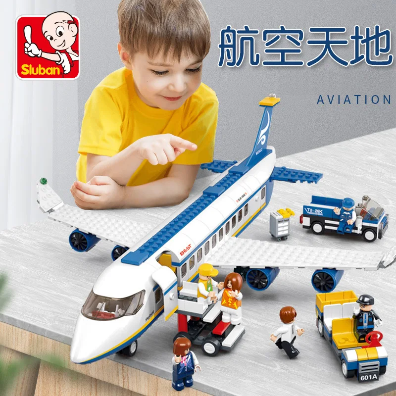 Sluban 463pcs City Aviation Airport Building Blocks Passenger Airplane Model Modern Plane DIY Toys For Children Gift | Игрушки и хобби