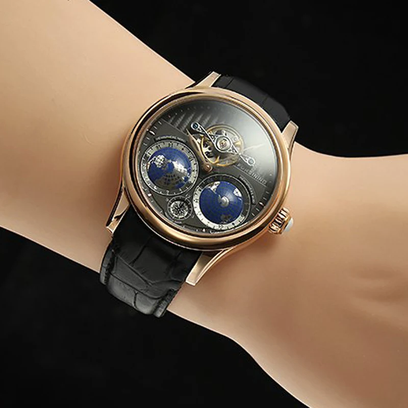 Для мужчин s часы люксовый бренд Топ FORSINING Tourbillon автоматические механические наручные часы Уникальный дизайн теллурион узор кожа