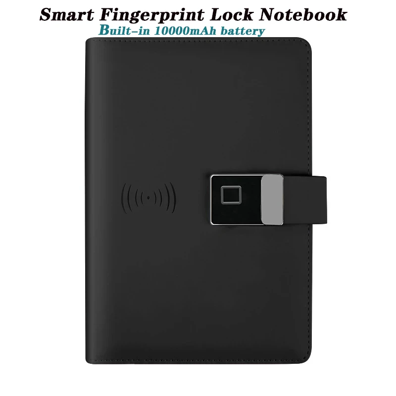 Fast Delivery Leather Fingerprint Lock Notebook Smart Wireless Charger Diary With Power Bank