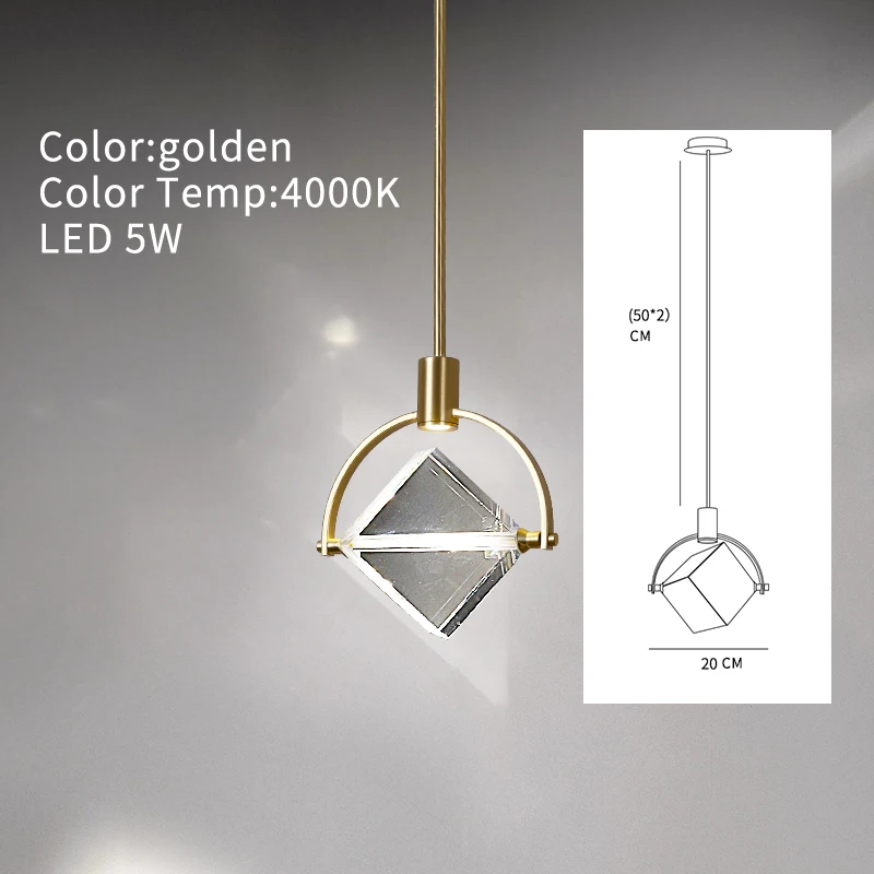 Одиночная маленькая Подвесная лампа LED роскошная хрустальная Золотая подвеска 1
