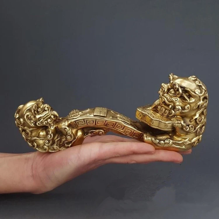 

LAOJUNLU Imitation Antique Pure Copper Double Lions Wishful Decoration All The Things That Wishful Luck Lucky Nafu Bronze