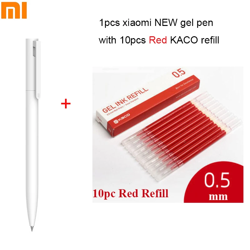 1pen and 10Red KACO Оригинальные гелевые ручки Xiaomi 0,5 мм, шариковая ручка, черная ручка, пресс-сердечник PREMEC, гладкая швейцарская заправка MiKuni, японские чернила, черные, 5 шт./10 шт - Цвет: 1pen and 10Red KACO