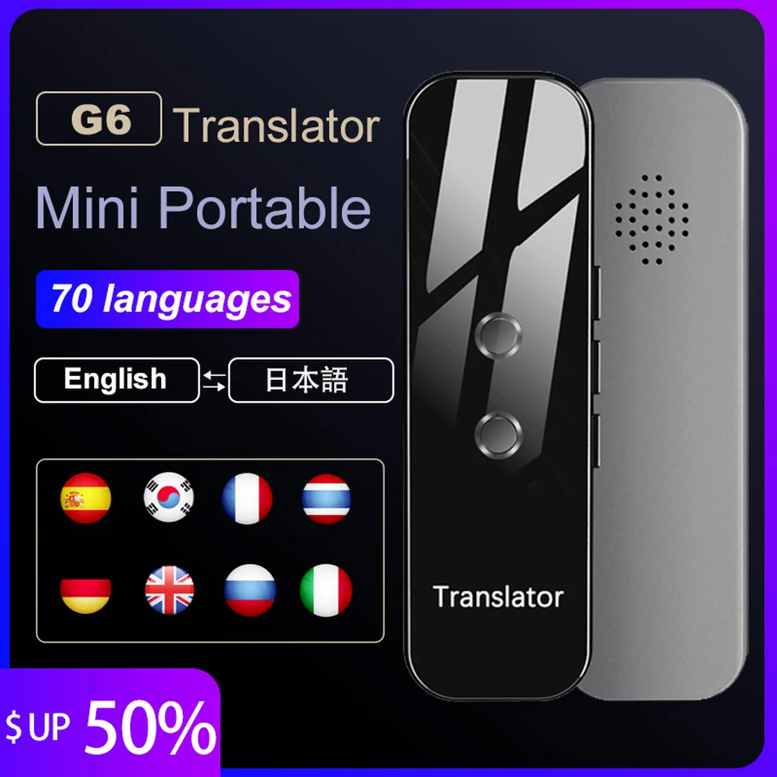 

G6 Translator Portable 70 Languages Smart Instant Voice Text APP Photograph Translaty Language Learning Travel Business