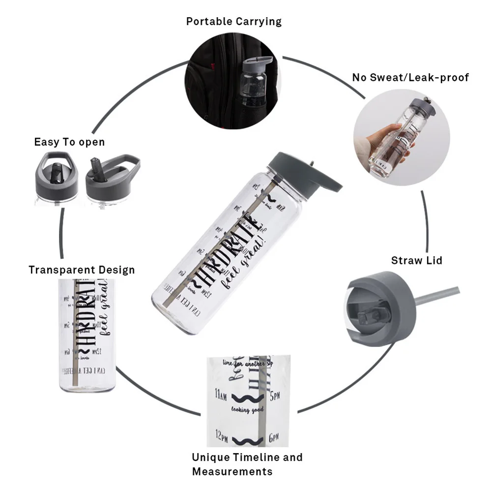 720 мл большая емкость переносная Спортивная бутылка для питья с маркером времени
