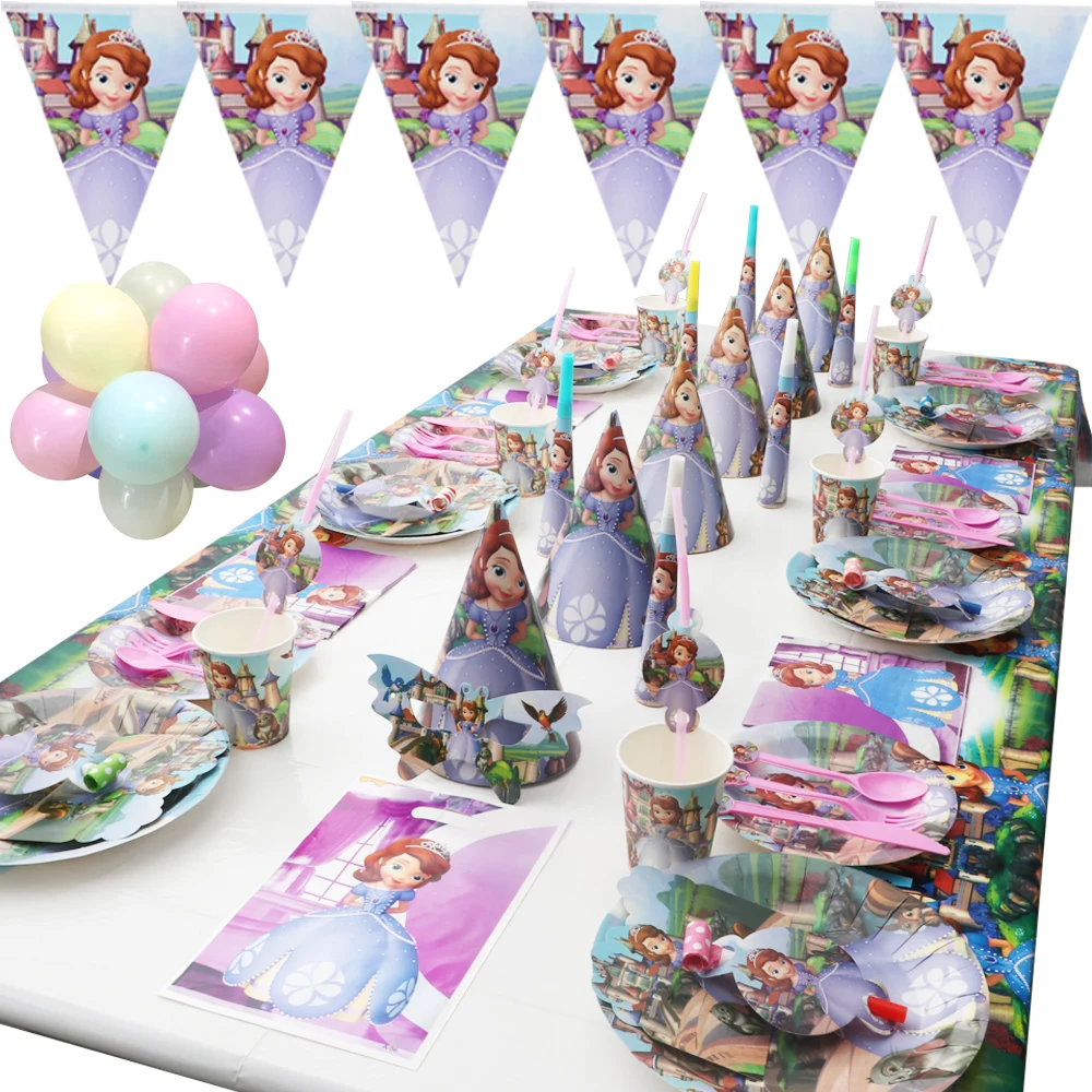 Принцесса София из Диснея День рождения воздушные шары столовые приборы раньше