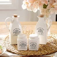 japanese style pure white ceramic oil pot salt seasoning jar seasoning bottle four piece suit with hole cover wy5