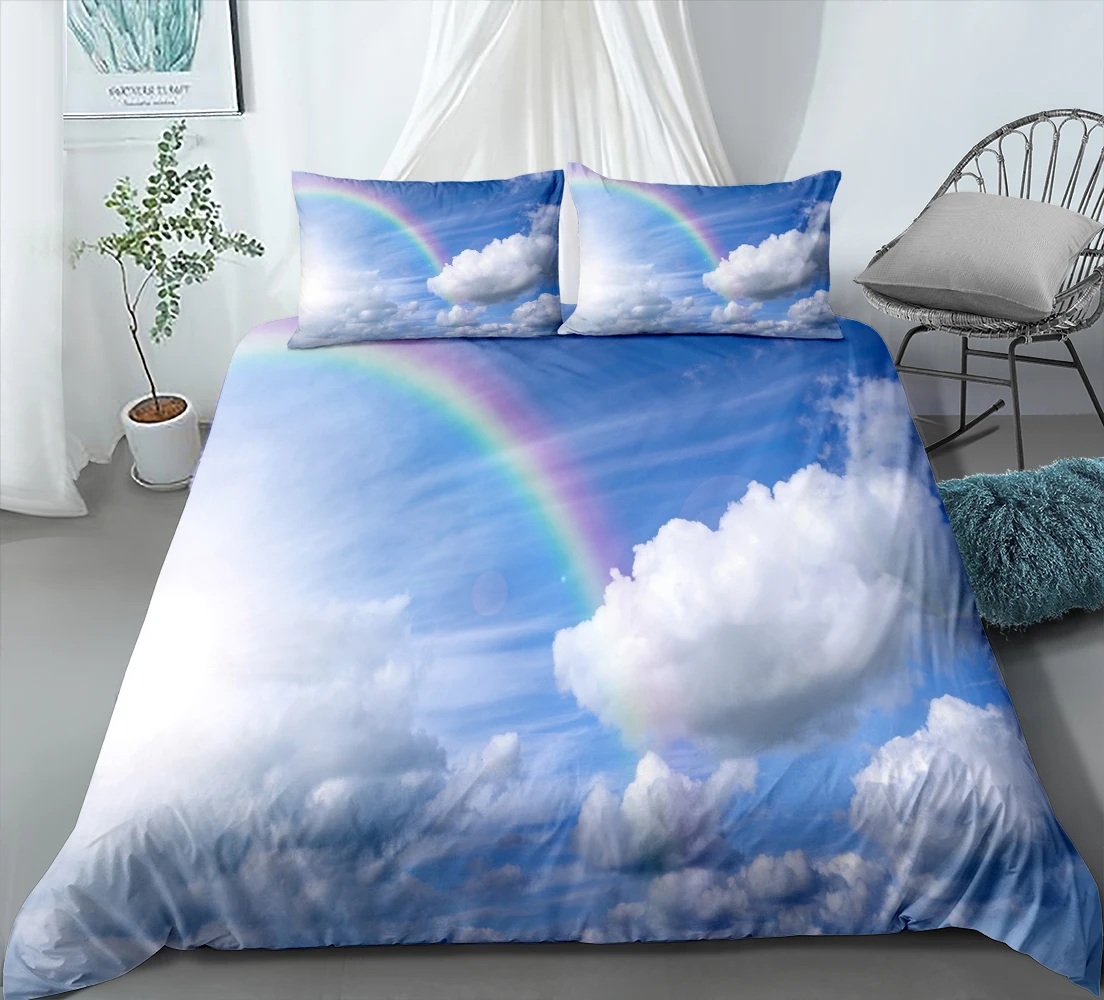Комплект постельного белья из 3 предметов с радужным 3D принтом пододеяльник для