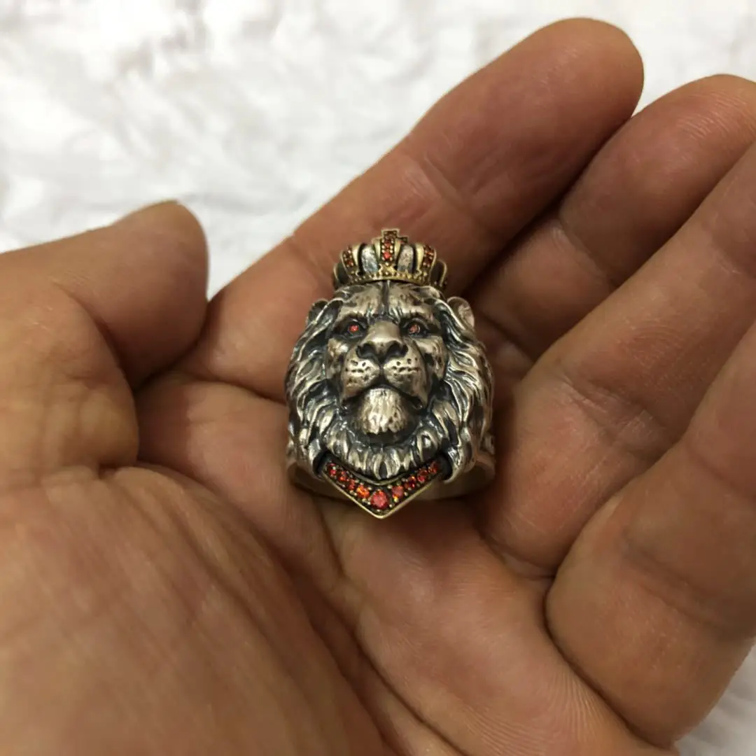 Модное Новое Винтажное кольцо с короной и львом, мужское кольцо с крестом и головой льва, властное мужское кольцо
