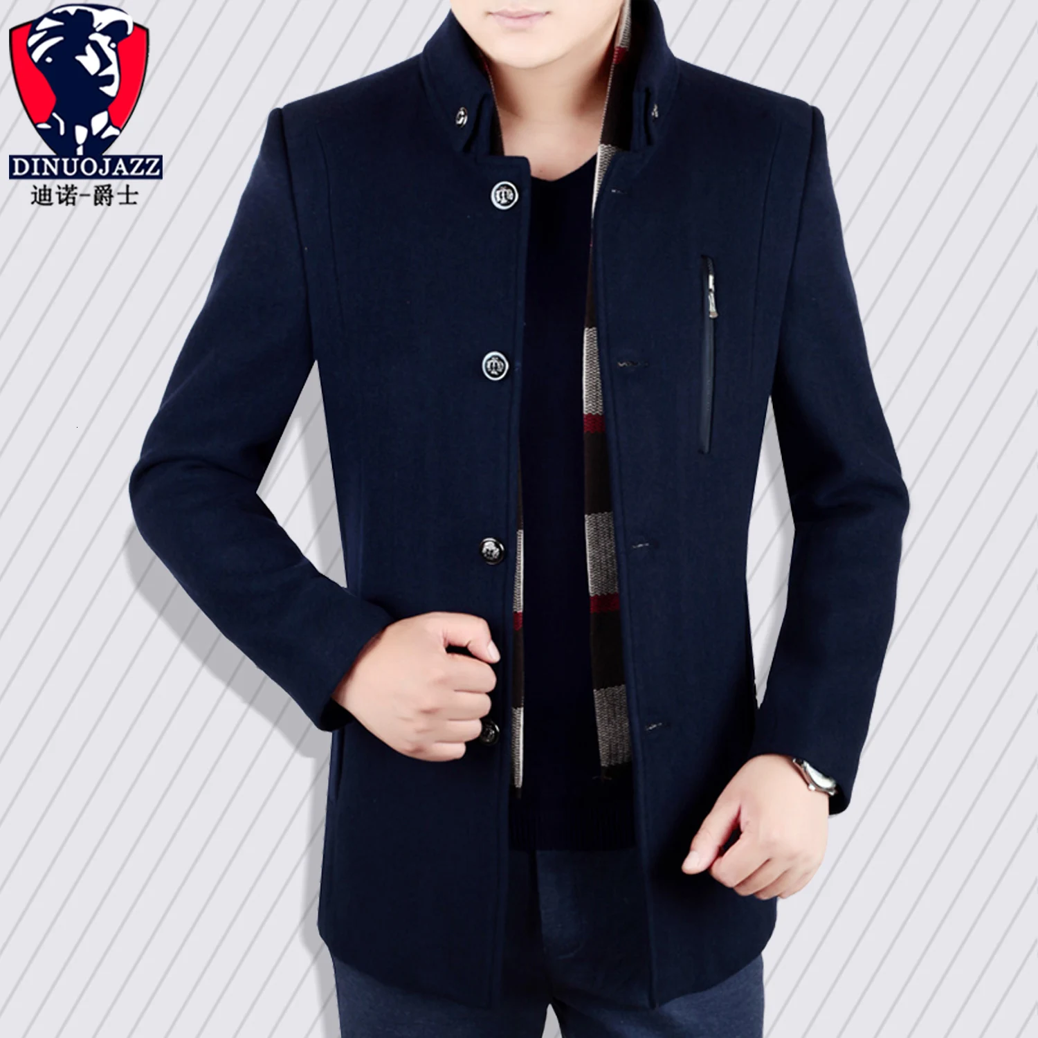 Мужская одежда шерстяное пальто со стоячим воротником однобортное длинное