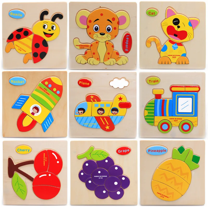 

Free shipping Baby Children Educational Wooden Toys Puzzle Kids 15*15cm brinquedos educativos toy Puzzles Kids wood puzzle 4 set
