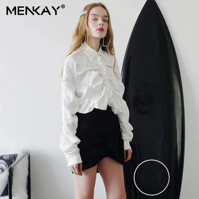 [MENKAY] 2019 весеннее платье с длинным рукавом элегантные вечерние атласные платья
