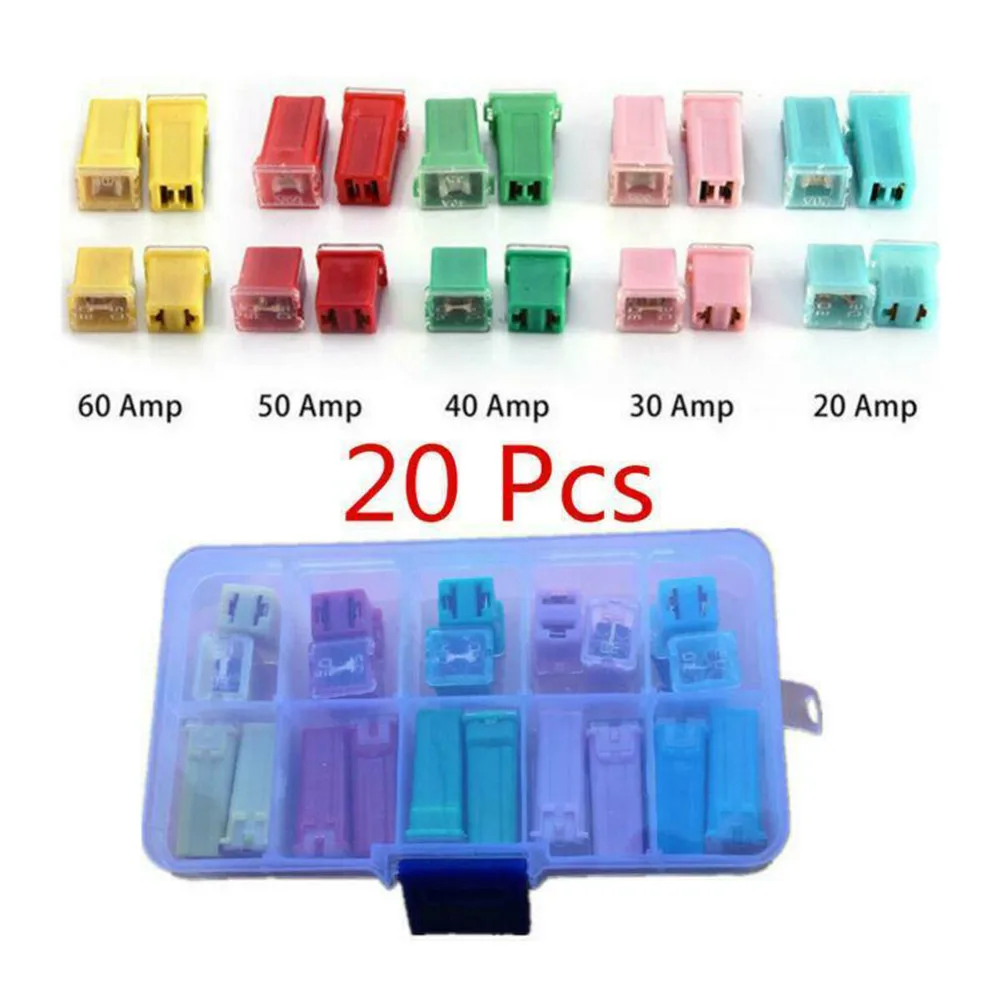 

20x Car Square Fuse Set Automobile Instrument Dashboard Panel Fuse Set 20A 30A 40A 50A 60A For Fuse Panel And Wiring Harnesses