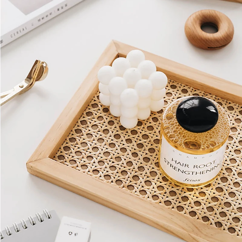 Плетеный поднос из ротанга в скандинавском стиле для дома деревянный ручной