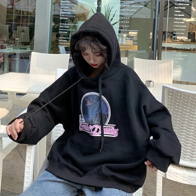 Толстовки женские пуловеры плюс бархат теплые Свободные Корейская версия BF