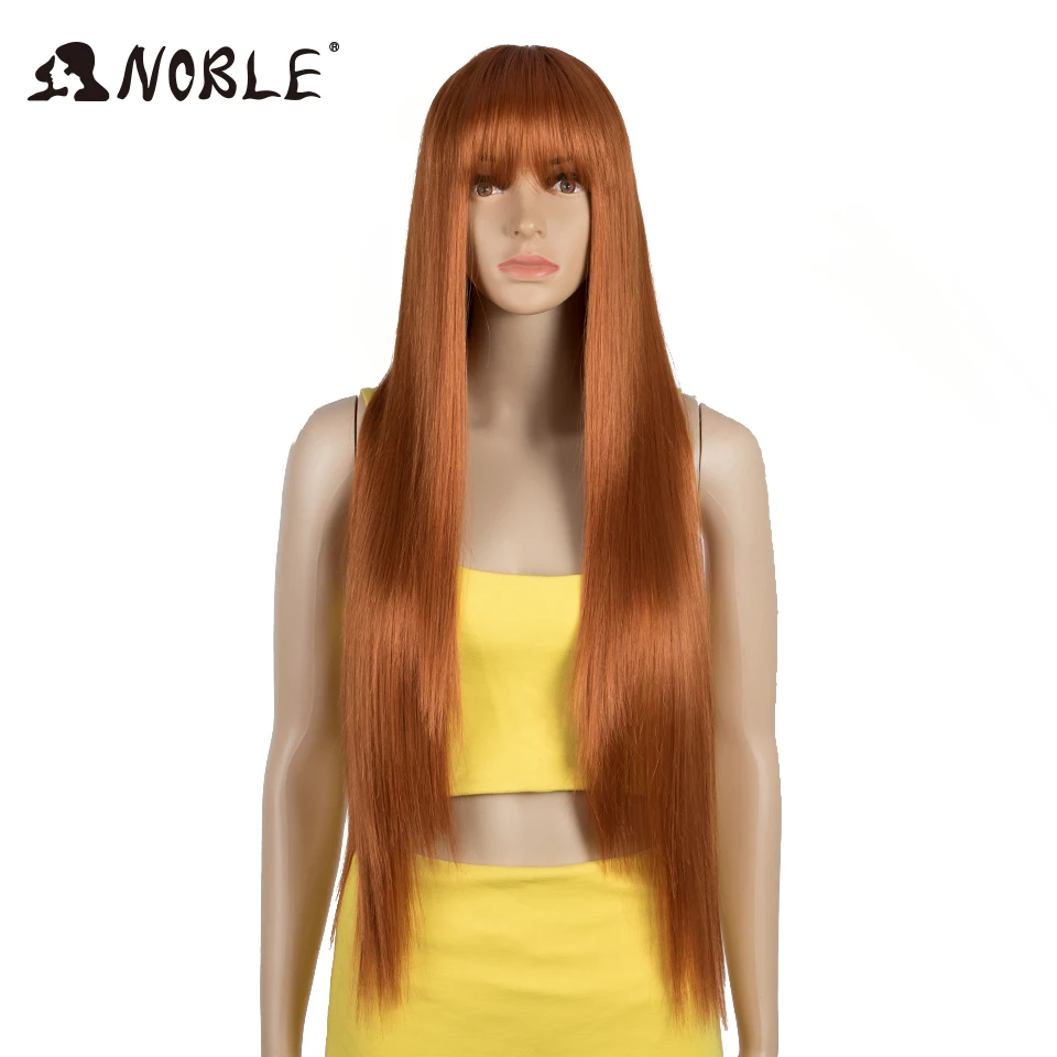 Noble Wig With Bangs Long Straight Wig Orange Wig Colored Wig Wigs For Women Cosplay Wig Heat Resistant For Women Synthetic Wig