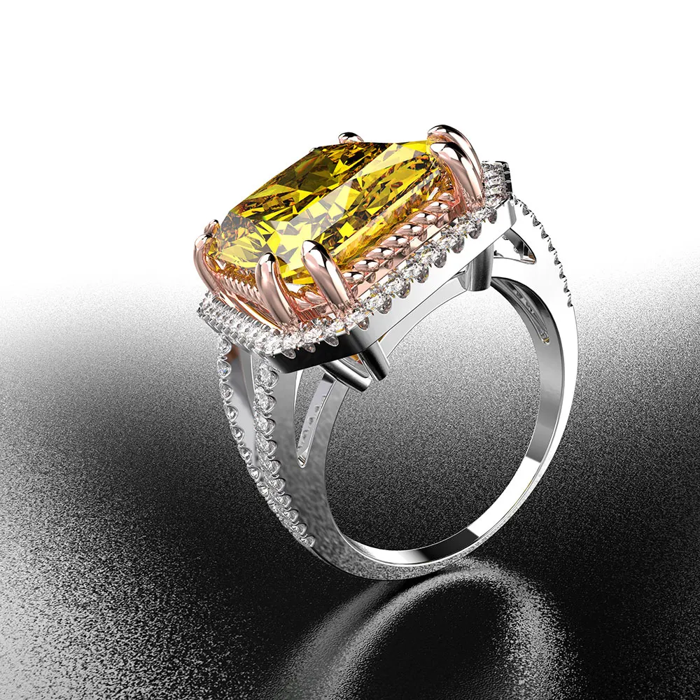 Yellow Wong Rain винтажный стерлингового серебра 925 искусственный муассанит драгоценный камень на день рождения обручальное кольцо ювелирных изделий - Цвет камня: Yellow