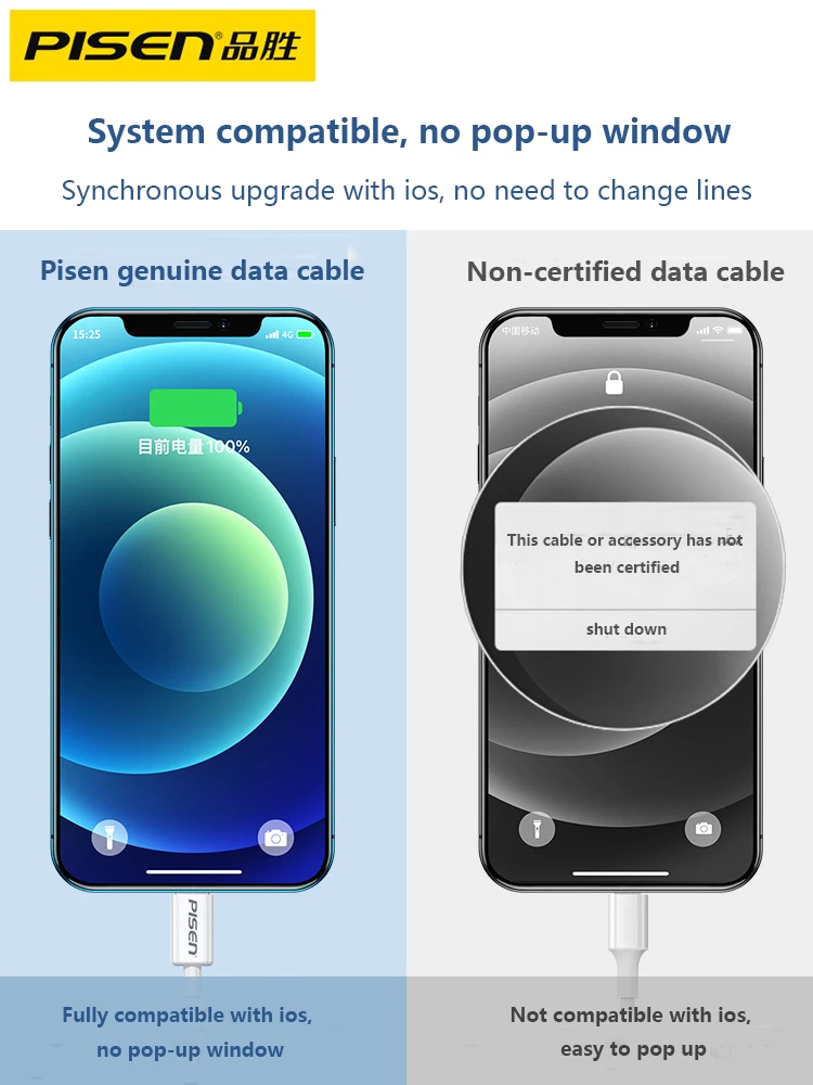 

PISEN USB data cable Lightning mobile phone charging cable Apply to iphoneMobile phone fast charging And data transfer charger