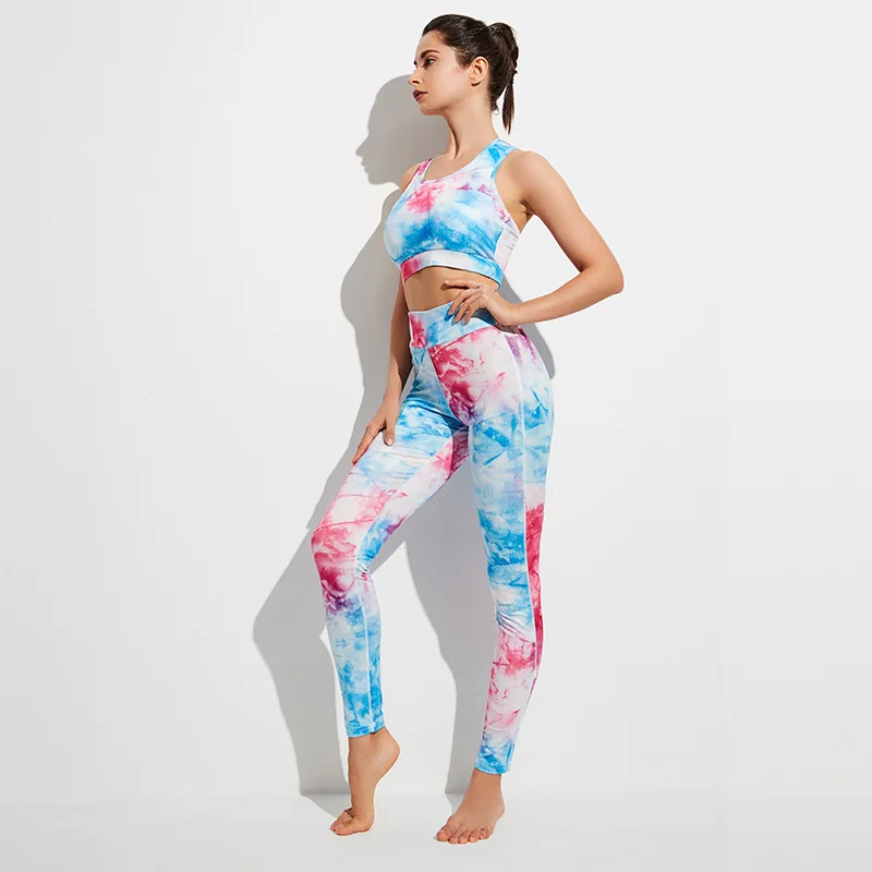 Костюм для йоги Для женщин тай дай печатных Фитнес костюмы бега 2 комплект из двух