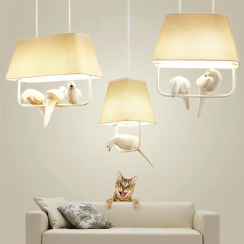 

Creative Cloth Resin Bird LED Pendant Lights Modern Simplicity Children Room Restaurant Living Room Decoration White Lamp