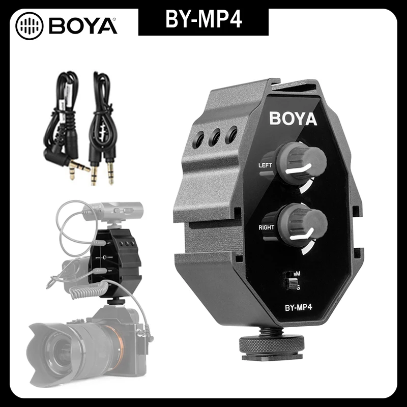 

BOYA BY-MP4 Microphones 2-channel Audio Adapter with a 3.5mm TRRS cable and 3.5mm TRS cable Designed for Smartphone, DSLR Camera